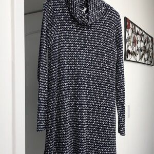 Sage Navy and White Long Sleeve Cowl Neck Dress